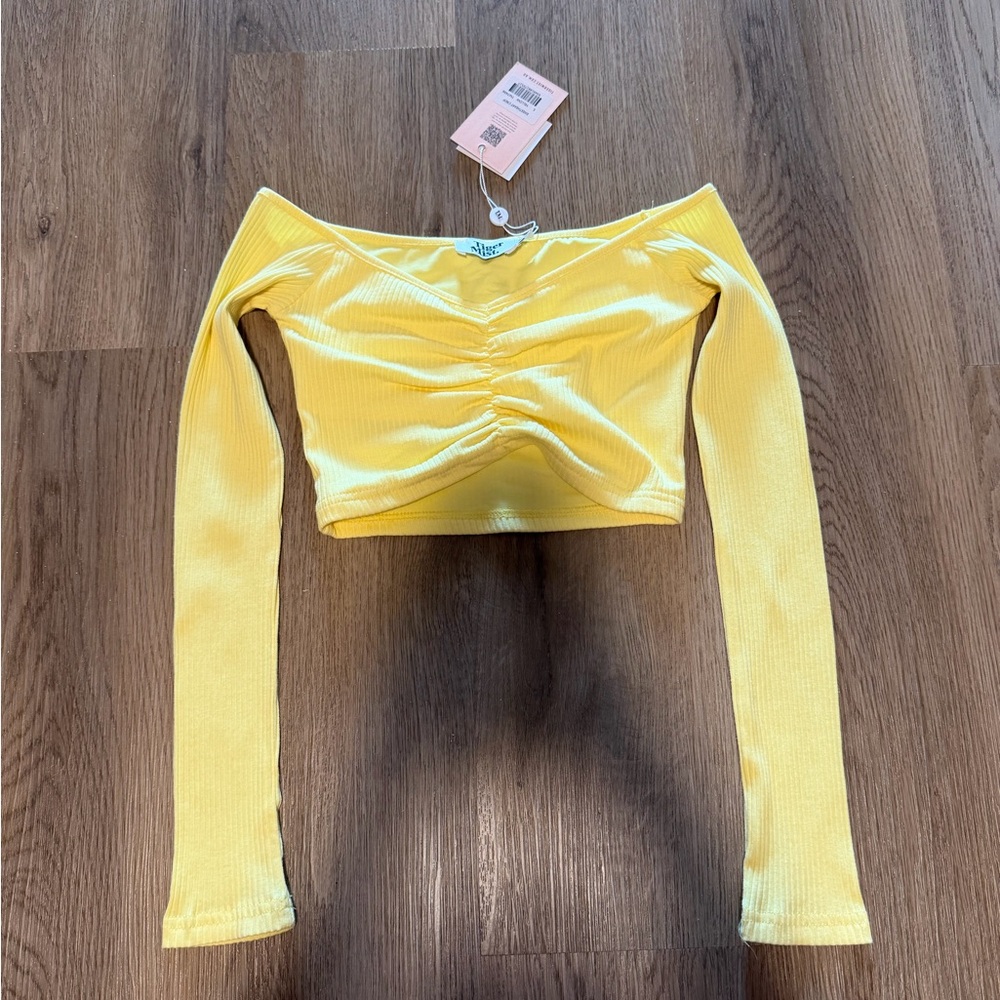 Tiger Mist Yellow Off-Shoulder Crop Top